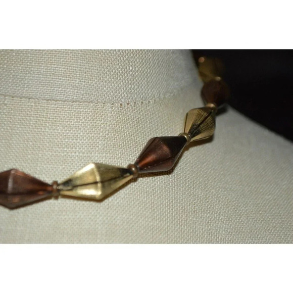 Roman Signed Textured Dual Gold Tone Diamond Shape Bead Choker Necklace Vintage - Picture 3 of 5